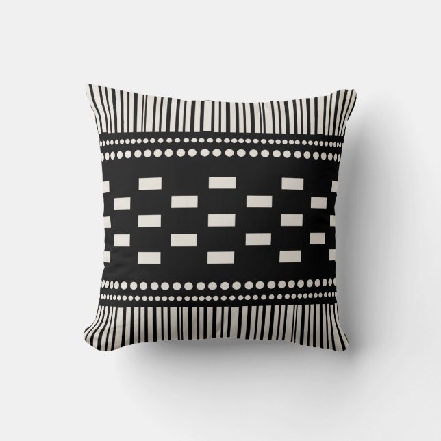 Boho skandinavische Linien Dots Schwarz-weiß Kissen (Vorderseite)