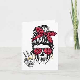 Boho Skeleton Peace Sign Messy Bun Ndana Halloween Karte