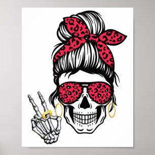 Boho Skeleton Peace Sign Messy Bun Ndana Halloween Poster
