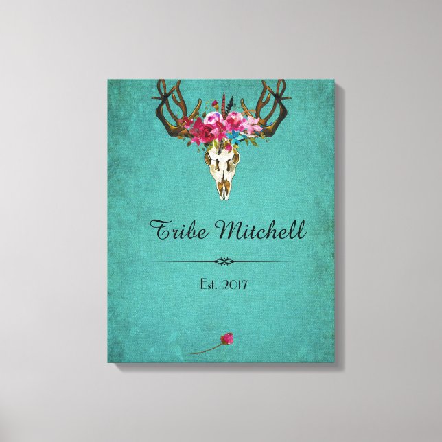 Boho Skull Blume Name Wall Leinwand (Vorderseite)