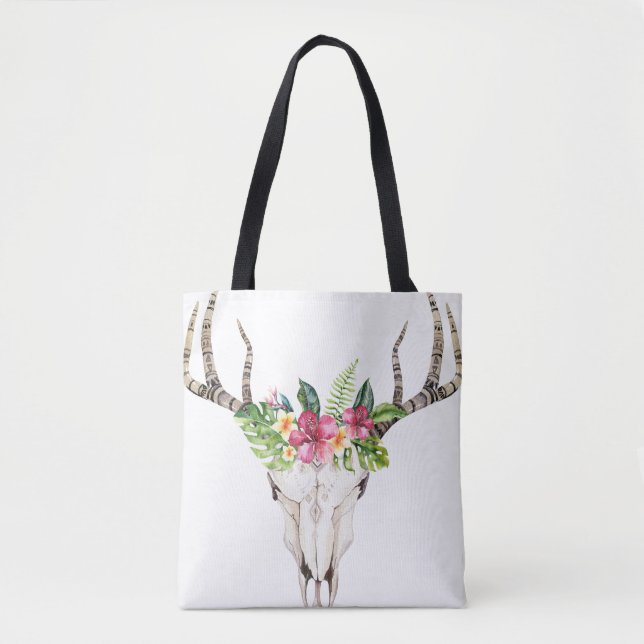 Boho Skull Bouquet Tote Bag Tasche (Vorderseite)