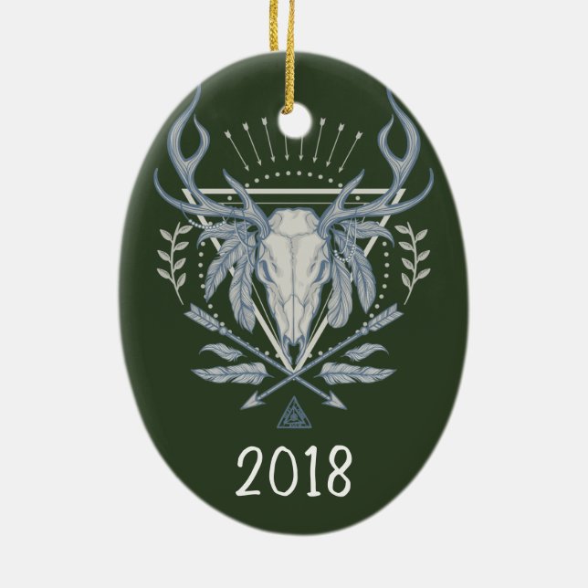 Boho Skull Keepake Jahr Keramik Ornament (Hinten)