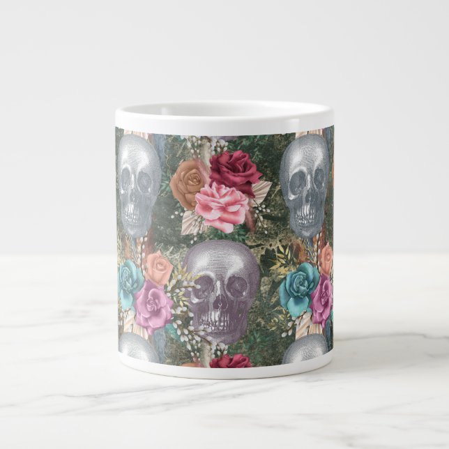 Boho Skull mit Blume Jumbo-Tasse (Vorderseite)