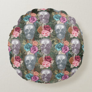 Boho Skull mit Blume Rundes Kissen