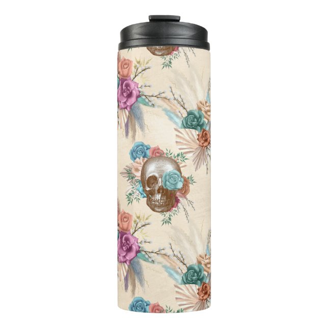Boho Skull mit Blume Thermosbecher (Vorderseite)