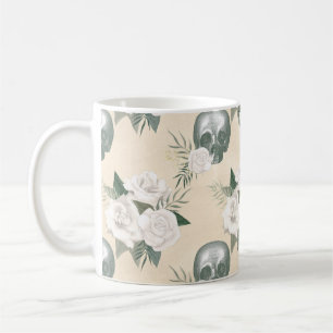Boho Skull mit White Roses Kaffeetasse