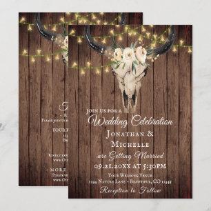 Boho Skull und Licht auf Holz alles in einer Hochz Einladung