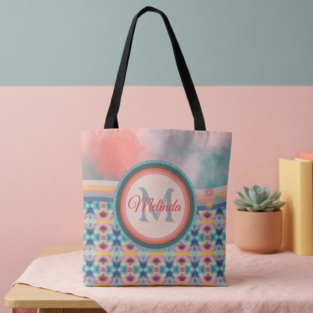 Boho Sky Aquamarin, Orange & Pink Muster Tasche (Von Creator hochgeladen)