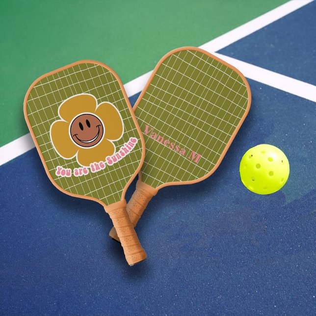 Boho Smiley Good Vibes Olive Pink Individuelle Nam Pickleball Schläger (Von Creator hochgeladen)