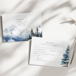 Boho Snowy Mountain & Pine Trees Mariage Carte RSV