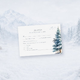 Boho Snowy Mountain & Pine Trees Wedding RSVP Card Karte