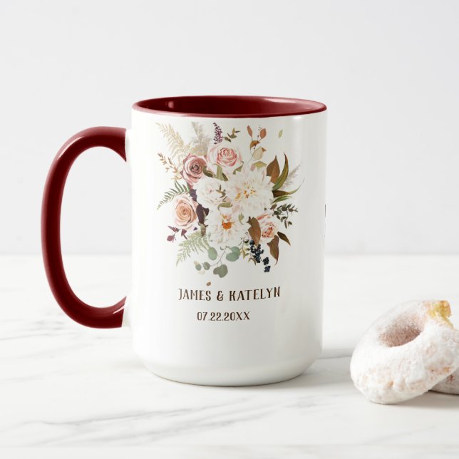 Boho Soft farbige Rose/weiße Blume Hochzeit Tasse (Mit Donut)