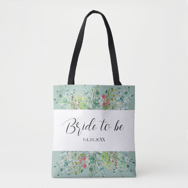 Boho Soft Green mit Wildblumen Braut, um zu sein Tasche (Vorderseite)