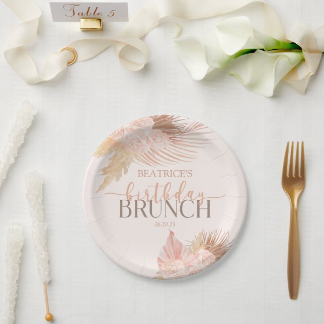 Boho Soft Pink Blume Birthday Brunch Party Pappteller (Hochzeit)