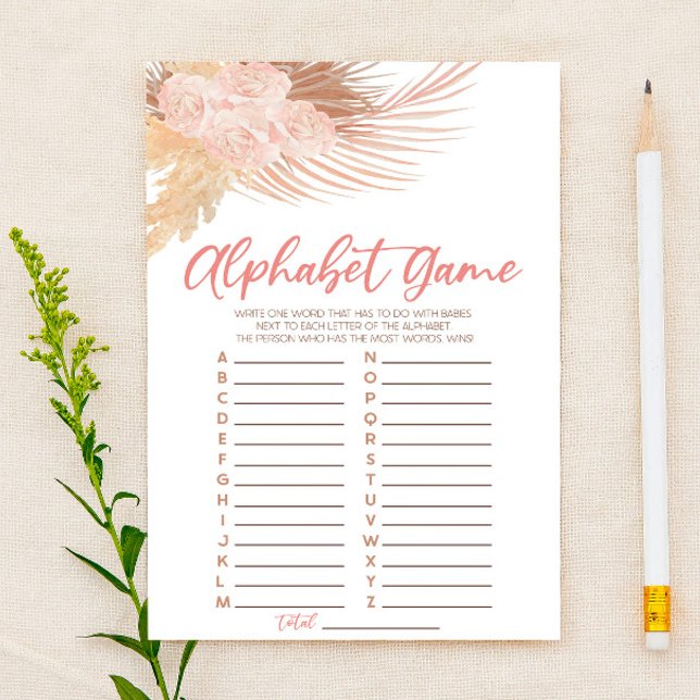 Boho Soft Pink Floral Alphabet Baby Shower Game Briefpapier (Von Creator hochgeladen)
