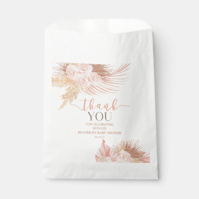 Boho Soft Pink Floral Blume Babydusche Geschenktütchen (Vorderseite)
