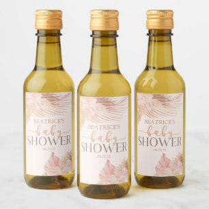 Boho Soft Pink Floral Blume Babydusche Weinetikett