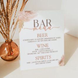 Boho Soft Pink Floral Blume Bar Menu Sockelschild