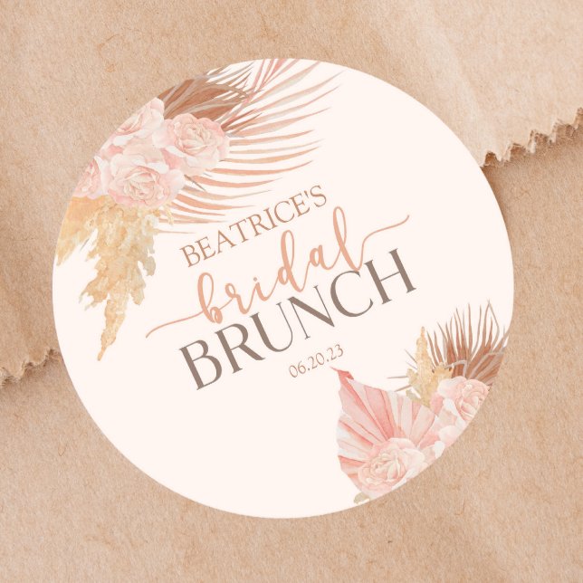 Boho Soft Pink Floral Blume Brautparty Brunch Runder Aufkleber (Von Creator hochgeladen)