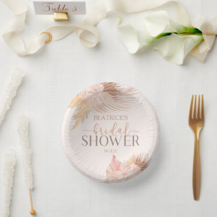 Boho Soft Pink Florale Blumen Hochzeitsdusche Pappteller