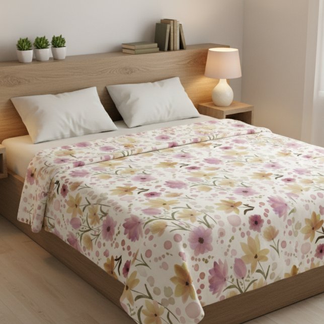 Boho Soft Pink Wasserfarbe Wildblume  Fleecedecke (Von Creator hochgeladen)