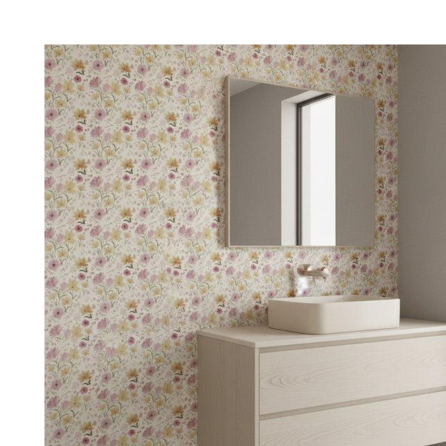 Boho Soft Pink Watercolor Wildflower  Fliese (Von Creator hochgeladen)