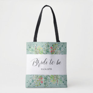 Boho Softgrün mit Wildblumen Braut wird  Tasche