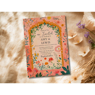 Boho-Sommer-Rosa-Blumen-Hochzeitseinladung Einladung