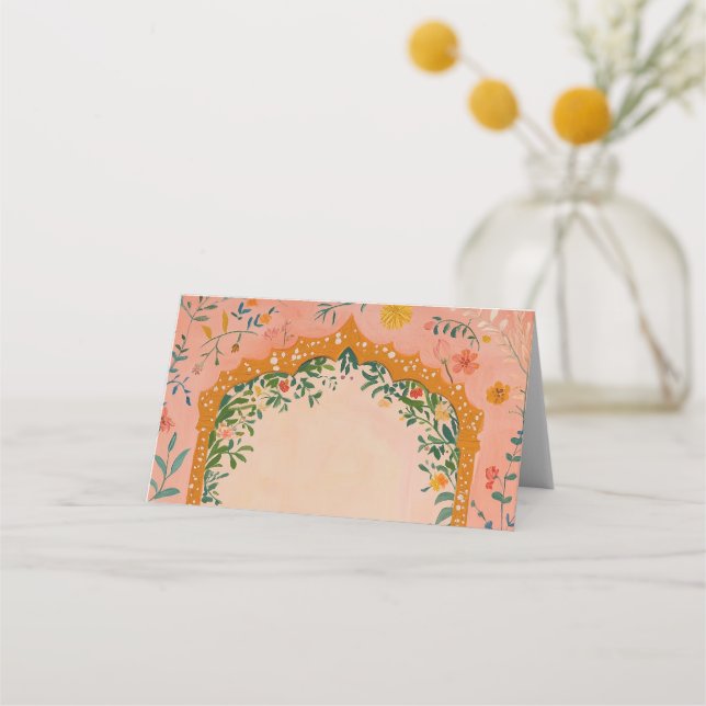 Boho Sommer Rosa Blumen Platzkarte (Vorderseite)