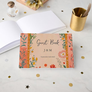 Boho-Sommer-Rosa-Blumenhochzeit Gästebuch