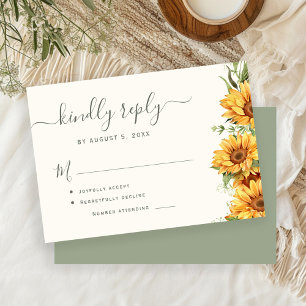 Boho-Sommer-Sonnenblumen-Garten-Sage-Grün-Hochzeit RSVP Karte