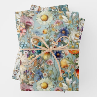 BOHO SOMMER WILDBLUME FLORAL GESCHENKPAPIER SET