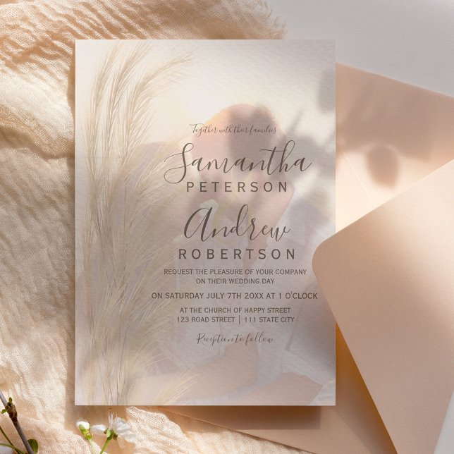 Boho Sommerpampas Gras Aquarell Foto Hochzeit Einladung (Von Creator hochgeladen)