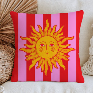 BOHO Sonne auf Rot und Rosa Streifen Retro Maximal Kissen