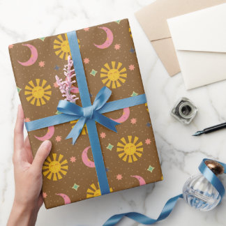 Boho Sonne & Mond Himmelskörper  Geschenkpapier