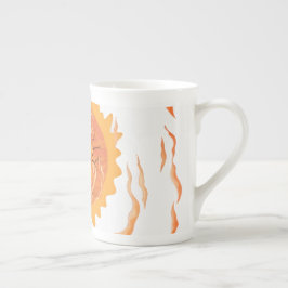Boho-Sonne und Flammen Keramik-Kaffeetasse, Ästhet Prozellantasse