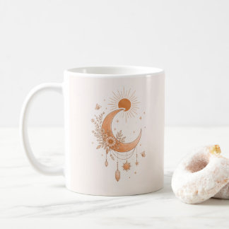 Boho-Sonne- und Mond-Blumen-Keramik-Tasse Kaffeetasse