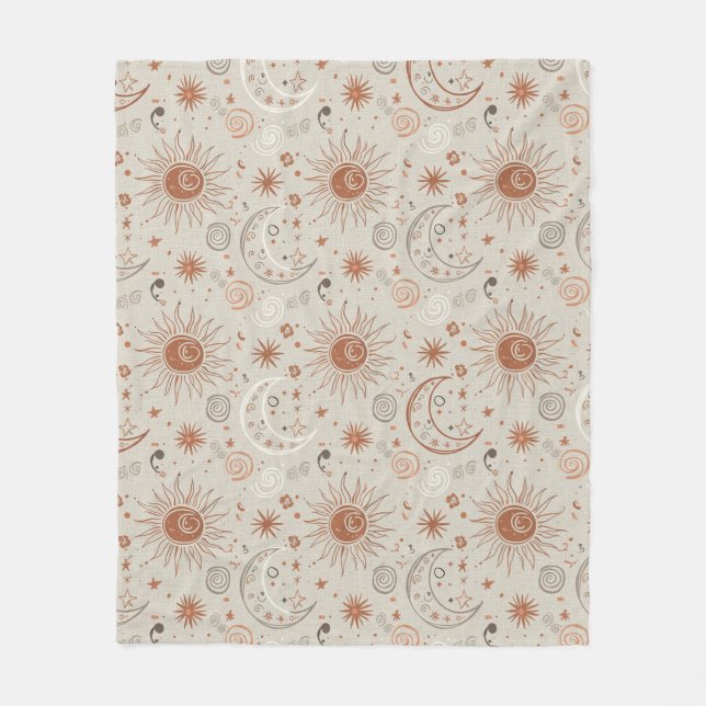 Boho-Sonne- und Mondmuster Fleecedecke (Vorderseite)