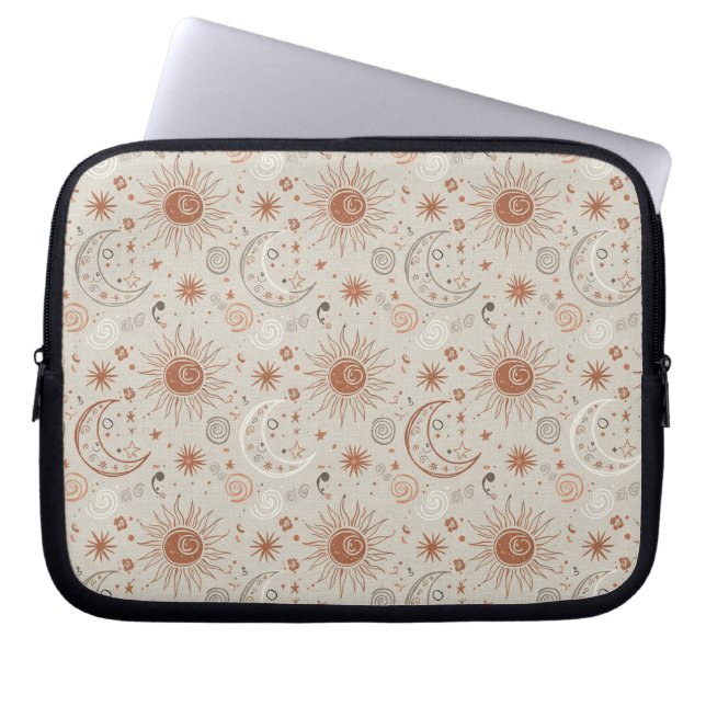 Boho-Sonne- und Mondmuster Laptopschutzhülle (Vorderseite)