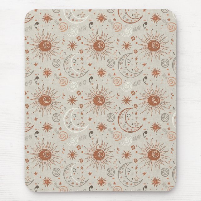 Boho-Sonne- und Mondmuster Mousepad (Vorne)