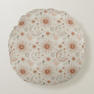 Boho-Sonne- und Mondmuster Rundes Kissen
