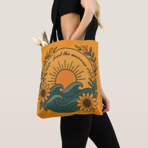 Boho-Sonne & Wellen – Spirituelle Florale Tote-Kun Tasche