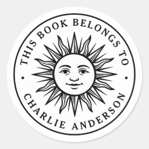 Boho-Sonnen-Charakter-Exlibris-Buchaufkleber Runder Aufkleber