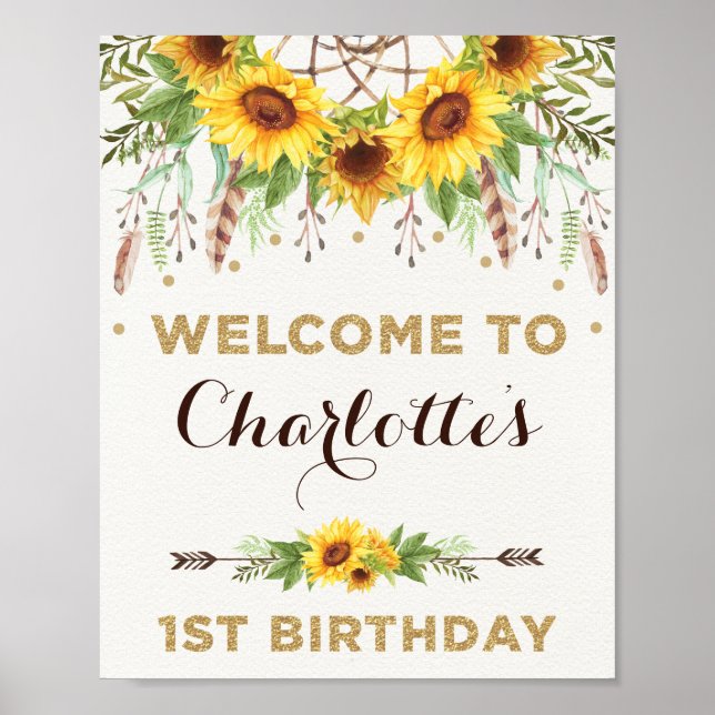 Boho Sonnenblume 1. Geburtstag Rustikaler Sommer W Poster (Vorne)