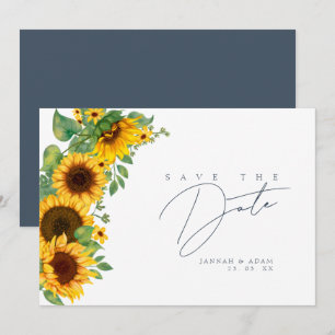 Boho-Sonnenblume-Monogramm-Schieferblau-Hochzeit Save The Date