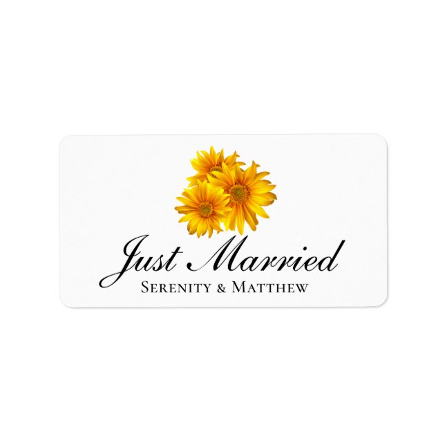 Boho Sonnenblumen Country Wedding Just Married Adressaufkleber (Vorne)