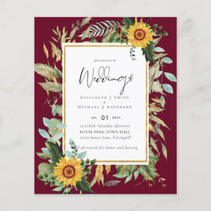 Boho-Sonnenblumen-Grün-Wasserfarben-Hochzeits-BUDG Flyer
