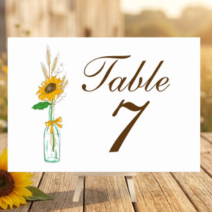 Boho-Sonnenblumen-Herbst-Land-Gelb-Blumenhochzeit Tischnummer