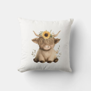 Boho-Sonnenblumen-Hochlandkuh Kissen