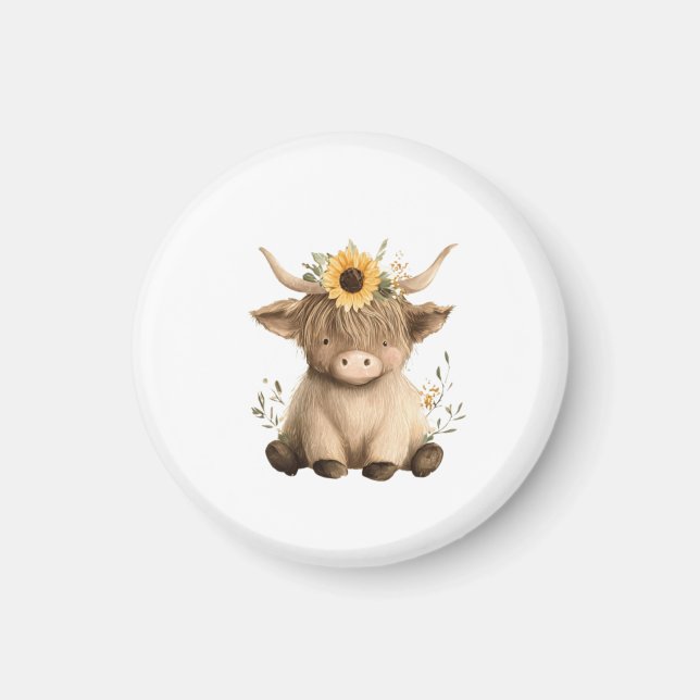 Boho-Sonnenblumen-Hochlandkuh Magnet (Vorne)
